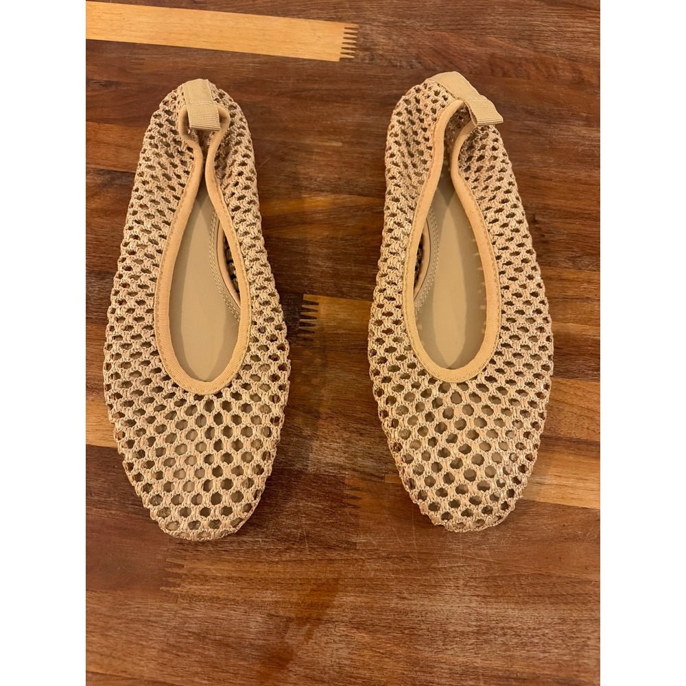 HM Women Beige Mesh Ballerina Ballet Flats Crochet Slip On Shoes Size 7 EUR 38